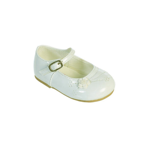 Little Girls Ivory Flower Applique Patent Leather Mary Jane Shoes 5-8 Toddler - SophiasStyle.com